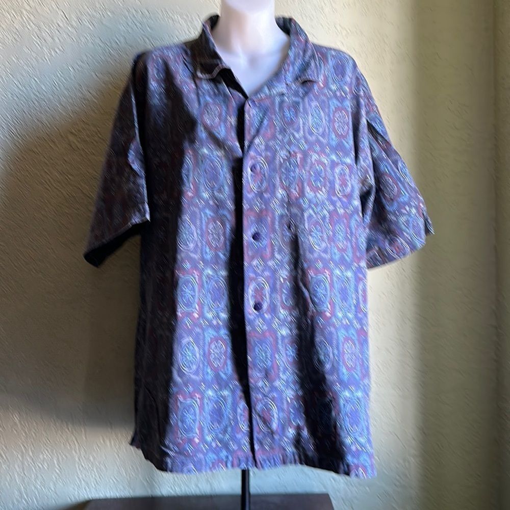 Vintage Shah Safari Hawaiian Shirt Men's Large Tropical Print Cotton Button Up